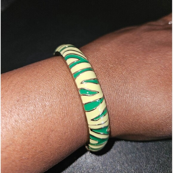 Blue & Green 2 pc. Zebra Print Metal Hinge Bracelets - Picture 3 of 7